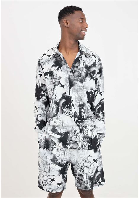 Tropical print men's black and white shorts YES LONDON | XS41991